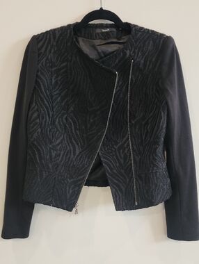 Tahari Black Textured Asymmetrical Zip Jacket